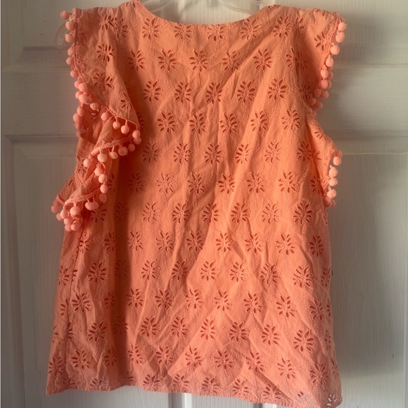 LILLY PULITZER Orange Eyelet “Astara” Ruffle Pom Pom Sleeve Blouse - Picture 6 of 10